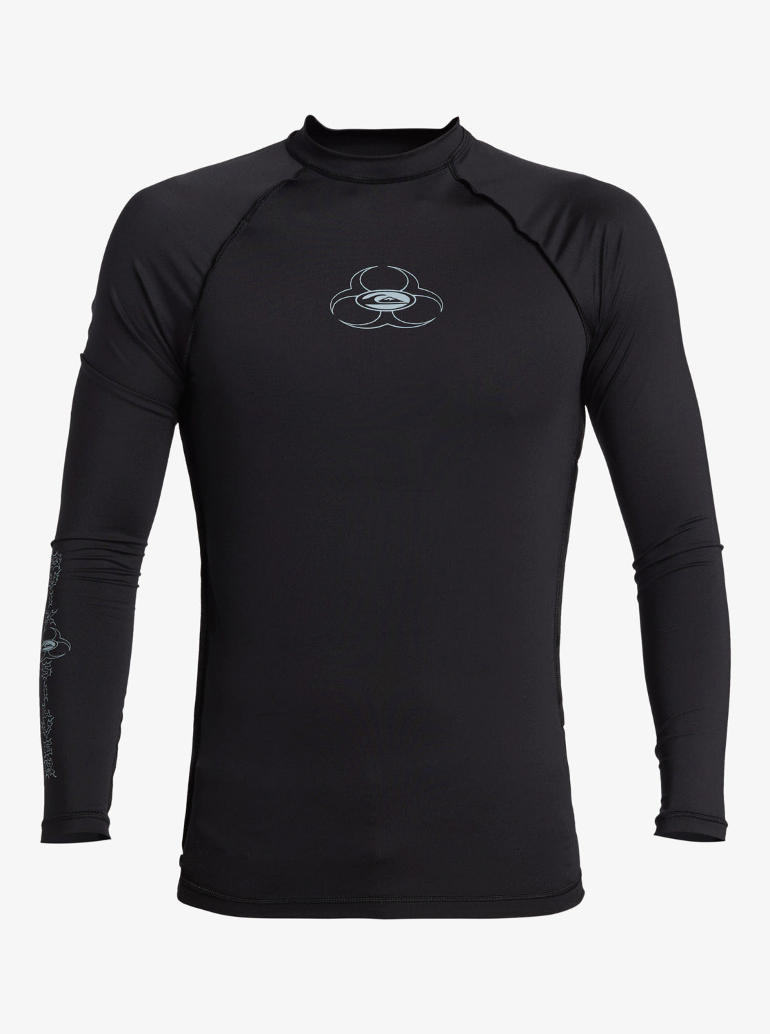 JunoActive AquaSport Three Quarter Sleeve Plus Size Rash Guard - Sunset  Palm Print Black