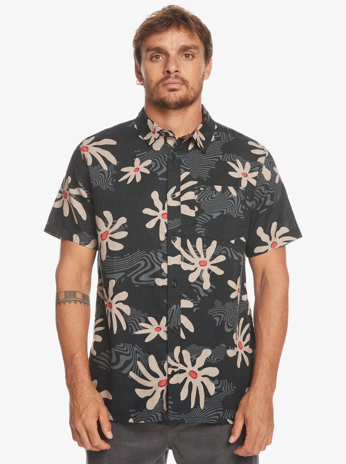 Trippy Floral Short Sleeve Shirt - Black Trippy Floral