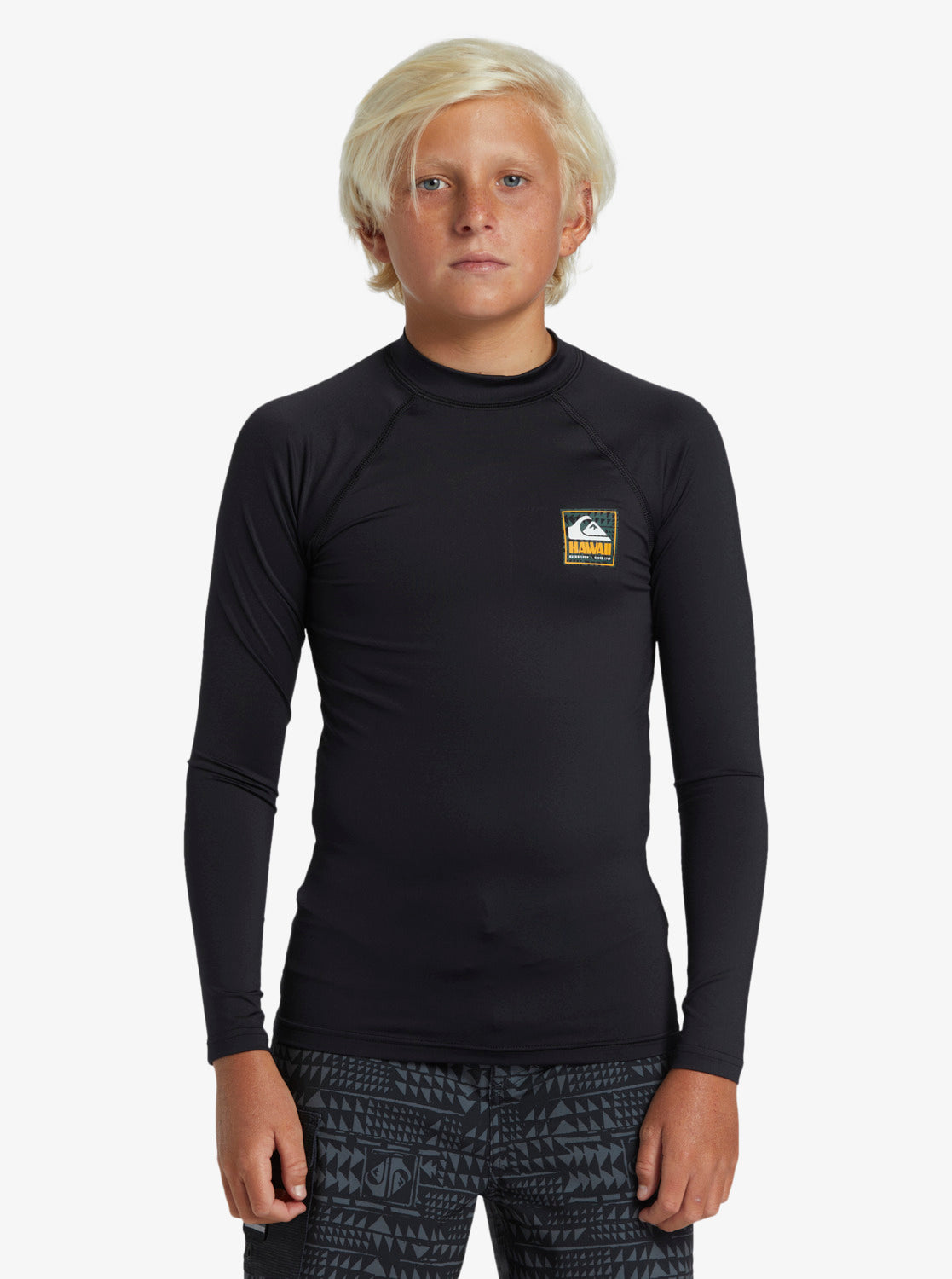 Boys 8-16 Hawaii Badge UPF 50 Long Sleeve Surf Tee - Black