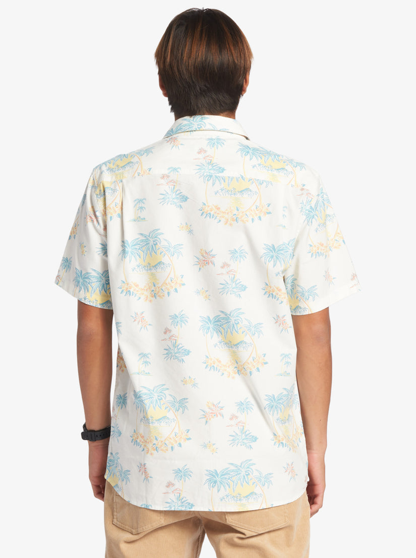 Palm Spritz Short Sleeve Woven Shirt - Snow White Palm Spritz