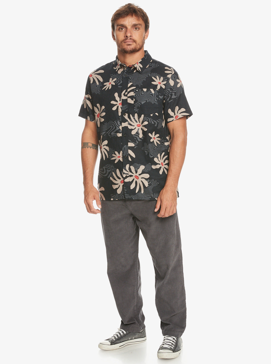 Trippy Floral Short Sleeve Shirt - Black Trippy Floral